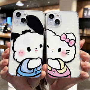 Cute Cartoon Pachat Dog Hello Kitty iPhone 14 pro Max Phone Case Apple 13 Soft Shell 12 Transparent 15 Full Edge XS Anti-Fall Silicone 7/8 plus Women