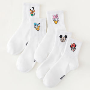 Disney | 5 Pairs of White Cartoon Disney Printed Socks Fashionable Elastic and Comfortable Cotton Socks Suitable for Female Teenagers