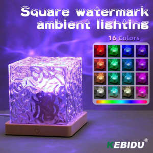 KEBIDU Dynamic Water Ripple Night Light 16 Color Projector Lamp Bedroom Ambient Light USB Remote LED Light Gaming Room Bar Decor