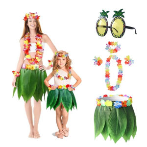Hula Đảng Luau Trang Trí Hawaii Hoa Leis Lá Váy Dính Trên Hoa Trình Diễn Sân Khấu Trang Phục Cho Trẻ Em Người Lớn