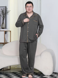 ชุดนอนผู้ชายผ้าฝ้ายแท้แขนยาวลายสีพื้น ชุดอยู่บ้าน ฤดูใบไม้ผลิและฤดูใบไม้ร่วง ชุดนอนผู้ชาย ชุดอยู่บ้าน ชุดนอนผ้าฝ้ายแท้ ชุดนอนผู้ชาย