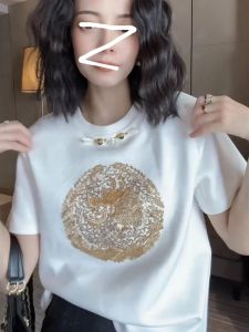 Elegant Fashionable Short Sleeve T-Shirt Womens Premium Quality Versatile Spring Summer Top Korean Style Embroidery Detail