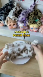 Crybaby Pencil Bag Large Capacity Plush Leopard Pencil Case Bag Pendant Stationery School Supplies Storage Bag