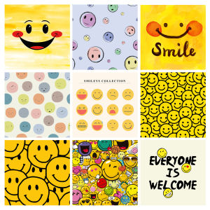 Nordic Cartoon Smiley Face Childrens Room Decorative Artwork Anime Expression Print on Canvas Unframed Modern Home Decor