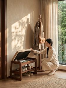ZHUSHANXIA | Luxury Solid Wood Shoe Bench with Storage