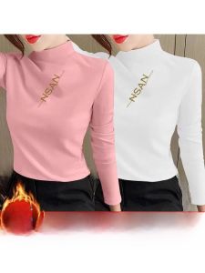 เสื้อยืดคอกลมแขนยาวทรงสลิมฟิตสำหรับผู้หญิงในฤดูใบไม้ร่วงและฤดูหนาว เสื้อชั้นในแบบสองด้านที่อบอุ่นและสวมใส่ได้หลากหลาย