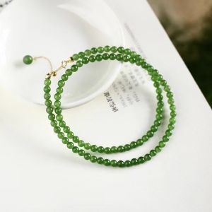 Montagne Jewelry 18k Pure Gold Necklace Elegant Design Fine Jewellery Natural 4mm Green Jade Necklace Gold Choker