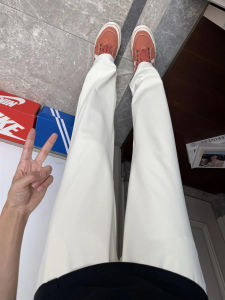 กางเกงลำลองชายผ้าไหมน้ำแข็งสีขาว ทรงตรง ทรงหลวม ทรงบาง ทรงลำลอง ทรงฤดูร้อน ทรงลำลอง ทรงลำลอง