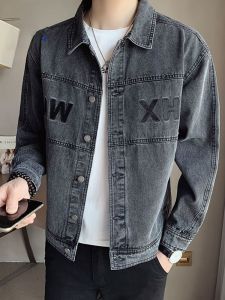 ROMON | Lormen Mens Denim Jacket Casual Fleece-Lined Stand Collar Workwear Style Spring Autumn Trendy Warmth Outerwear For Youth