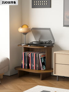 Black Vinyl Record Player Display Stand Corner Wall Mounted Shelf Living Room Decorative Item Holder Modern Minimalist Style