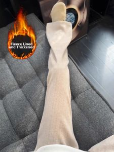 CHENMU | Flared Straight Leg Fleece Wool Pants Mens Beige