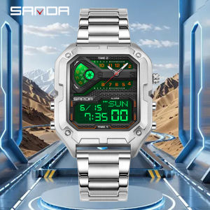 Sanda Đồng hồ thể thao Cho Nam Giới hiển thị thời gian kép Vòng đeo thép không gỉ đồng hồ kỹ thuật số chống thấm nước 3 múi giờ Sáng 50M trung tính chống thấm nước Quà Tặng Đồng hồ bấm giờđếm ngược Mạnh Mẽ Tuổi thọ pin