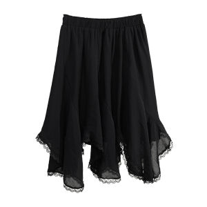 Korean Style Lace Trim Asymmetric A-line Skirt