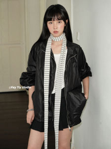 Feytiy Stripe Narrow Long Scarf Cotton Linen Harajuku Style Decorative Neck Warmer Korean Version Fashion Accessory for All Seasons