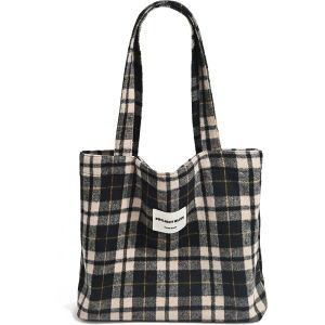 NOTHAVEORANGE | Retro Check Tweed Tote Bag Large Capacity
