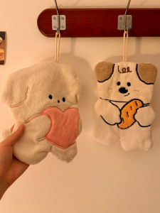 Adorable Dog Towel Handkerchiefs Hanging Super Absorbent Bathroom Hand Towels Kitchen Wipes Cartoon Design for Men And Women