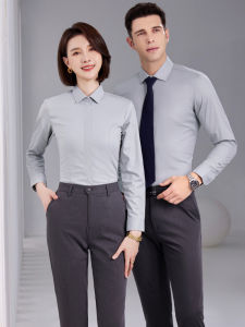 High-End Grey Shirt Womens Professional Commute Workwear No-Iron Formal White Interview Work Uniform Elastic Blue Shirt