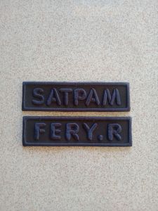 Bordir papan nama satpam biru Dongker terbaru.buat papan nama sendiri bordir timbul