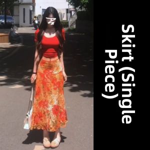 LIRUSHAN | New Red Short Sleeve Beach Holiday Style Oil Painting Floral Dress