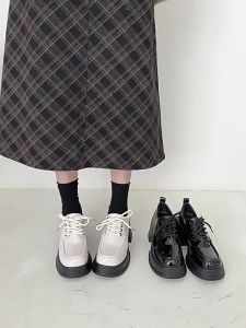 Mary Jane Shoes for Women British Leather Shoes with Round Toe Thick Soled Block Heel Versatile