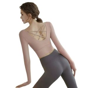 Womens Yoga Fitness Clothes Long Sleeve Running Suit Spring Summer High Waist Slimming Abdomen Elastic Breathable Butt Lifting