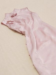 Elegant Pink Cheongsam Dress with Button Design Side Slit for Women Stylish Retro Chinese National Style Mid-Length A-Line Dress