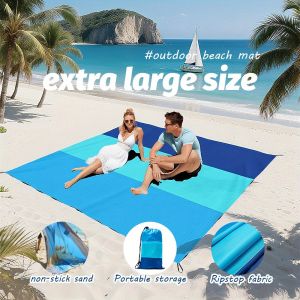 2x2.1m Oversized Waterproof Beach Mat - Fits 4-6 Adults Folding Camping Mattress & Portable Picnic Blanket”