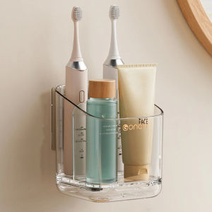 ​Bathroom Storage Box Wall-Mounted Toothbrush Organizer No Drill Storage Rack Multifunction Drain Rack​ Keep Countertop Dry