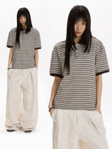 APOCKET | Vintage Luxury Style Casual Commute Stripe Collar Short Sleeve Polo Shirt