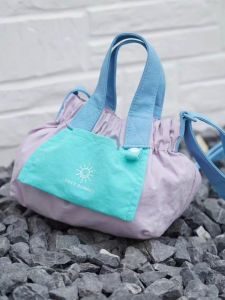 Mini Foldable Nylon Crossbody Bag Summer Special Edition Color Block Shoulder Tote Waterproof Canvas Shopping Bag for Daily Use