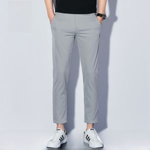 ROMON | Lormen Mens Casual Pants Summer Thin Slim Fit Pure Cotton Business West Pants Elastic Cone Nine-Tenths Pants