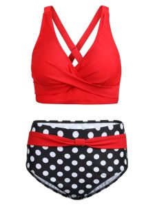 Quần Lót Bơi Lưng Cao in Họa Tiết Cho Nữ Quần Lót Bơi Hai Mảnh Quần Lót Bơi Polyester Tay Ngắn Cổ Chữ V