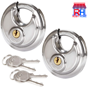 【Free 2 key】Stainless Steel Anti-Theft Padlock Disc Round Lock for Warehouse Door Bicycle and Window