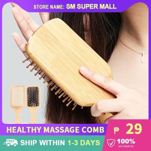 【Comfortable】Healthy Massage Comb with Wooden Handle Straightener Hair Brushes for Barber Shop Women