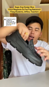 Mens Thick-Soled Black Shoes 5CM Rubber Non-Slip Waterproof Durable Comfortable All Seasons Footwear 0125523