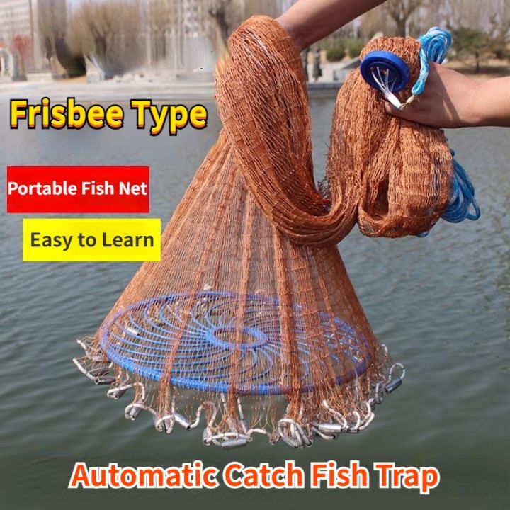 Large Frisbee Casting Fish Nets Portable Folding Fishing Net Throws Net  Automatically Fishing Nets Easy To Throw Swirling Nets