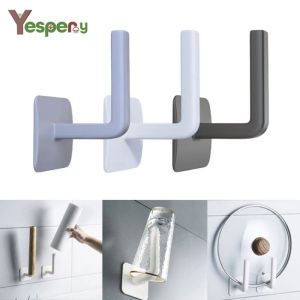YESPERY L-Shape Punch-Free Self-adhesive Hook Multifunctional Wall Mounted Hanger for Coats Hats Towels Clothes Kitchen Rack Bathroom Paper Roll Holder