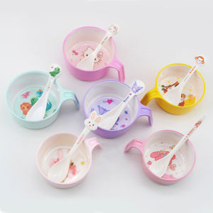 Durable Cartoon Childrens Bowl with Single Handle for Baby Feeding Student Meal Special Bowl Spoon Anti-fall Tableware