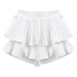 กระโปรงสั้นทรงเอเอวสูงลายจุดสไตล์เกาหลีสำหรับผู้หญิงในช่วงฤดูร้อนปี 2022 สีขาว ทรงเค้ก ความยาวครึ่งแข้ง กระโปรงสั้น