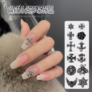 HBESTY Vintage Crossheart Cross Nail Art Jewelry Internet celebrity explosion metal sweet cool babes punk style nail decoration