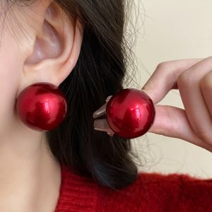 Exaggerated Large Red Pearl Earrings Luxury Feel New Year Womens Fashion Jewelry Hoops Elegant Personality Statement Pieces