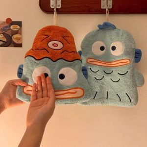 Sanrio Ugly Fish Hand Towels Coral Velvet Hanging Towel Dish Towel Cloths Pattern Washcloth Supplies for Kitchen