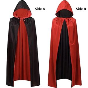 Kids Adult Vampire Cape Red Black Double Side Wear Hooded Cloak Halloween Christmas Party Cosplay Costume Men Women Clothes