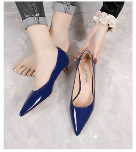 ฝรั่งเศส สีนู้ด นิ้วเท้าชี้ส้นเตี้ย 3 ซม. Professional ดีไซน์ Sensation Lacquer หนัง ผู้หญิง รองเท้า ทันสมัย สไตล์การเดินทางสีบริสุทธิ์