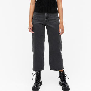 กางเกงยีนส์ทรงตรงเอวสูงหลวมๆ สีเทาลำลองสำหรับผู้หญิงในฤดูใบไม้ร่วง กางเกงขายาวทรงสลิมฟิต ทรงหลวม ทรงหลวม ทรงหลวม