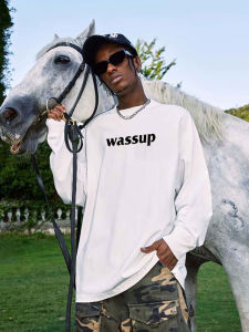 Genuine Goods Wassup Rouch Heavy Weight Pure Cotton Long Sleeves T-shirt Mens and Womens Couple round Neck Autumn Leisure Easiest for Match Tops