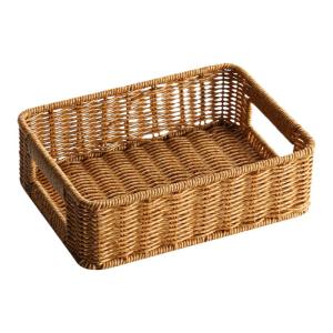 Rattan-Style Kitchen Storage Basket Rectangular Tabletop Snack Organizer Remote Control Holder Cosmetic Storage Basket