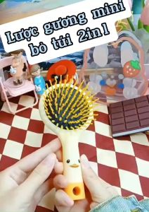lược gương chải tóc 2in1 cầm tay mini bỏ túigương lược massage đầuchống rốichống rụng tóc màu sắc họa tiết dễ thương