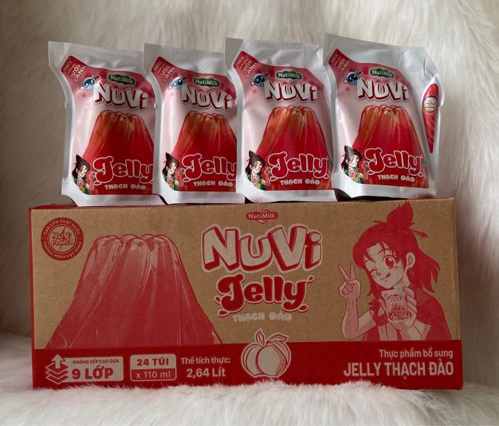 1 Thùng Thạch Đào Jelly Nuvi /110ml*24 túi