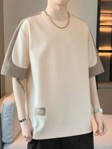 ROMON | Lormen Mens Short Sleeve T-shirt Summer Thin Round Neck Printed Youth Fashion Ice Silk Top Loose Fit Polyester Spring Season